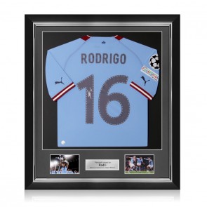 Rodri Signed Manchester City 2022-23 Player Issue Football Shirt. Deluxe Frame
