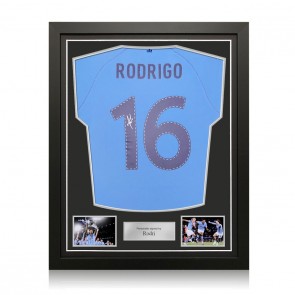 Rodri Signed Manchester City 2022-23 Player Issue Football Shirt. Standard Frame