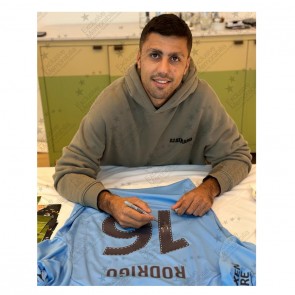 Rodri Signed Manchester City 2022-23 Player Issue Football Shirt. Deluxe Frame