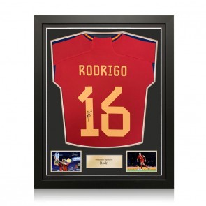 Rodri Signed Spain 2022 Football Shirt. Standard Frame