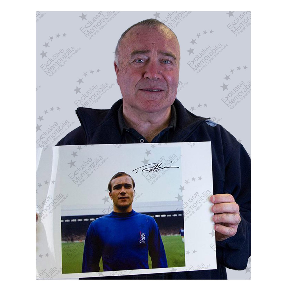 Ron Harris Signed Chelsea Football Photo. Deluxe Frame