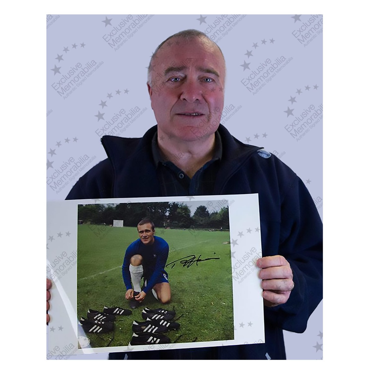 Ron Harris Signed Chelsea Photo: Press Call 1968. Deluxe Frame