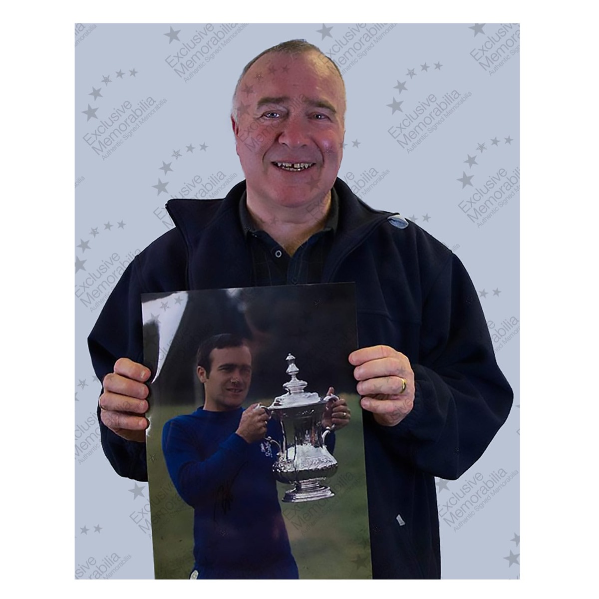 Ron Harris Signed Chelsea Football Photo: Trophy. Deluxe Frame