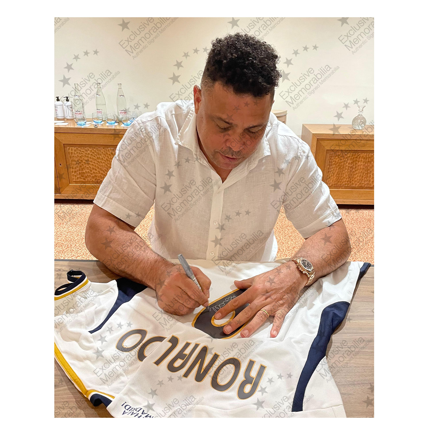 Roberto Carlos & Ronaldo de Lima Signed Real Madrid Football Shirts. Dual Frame