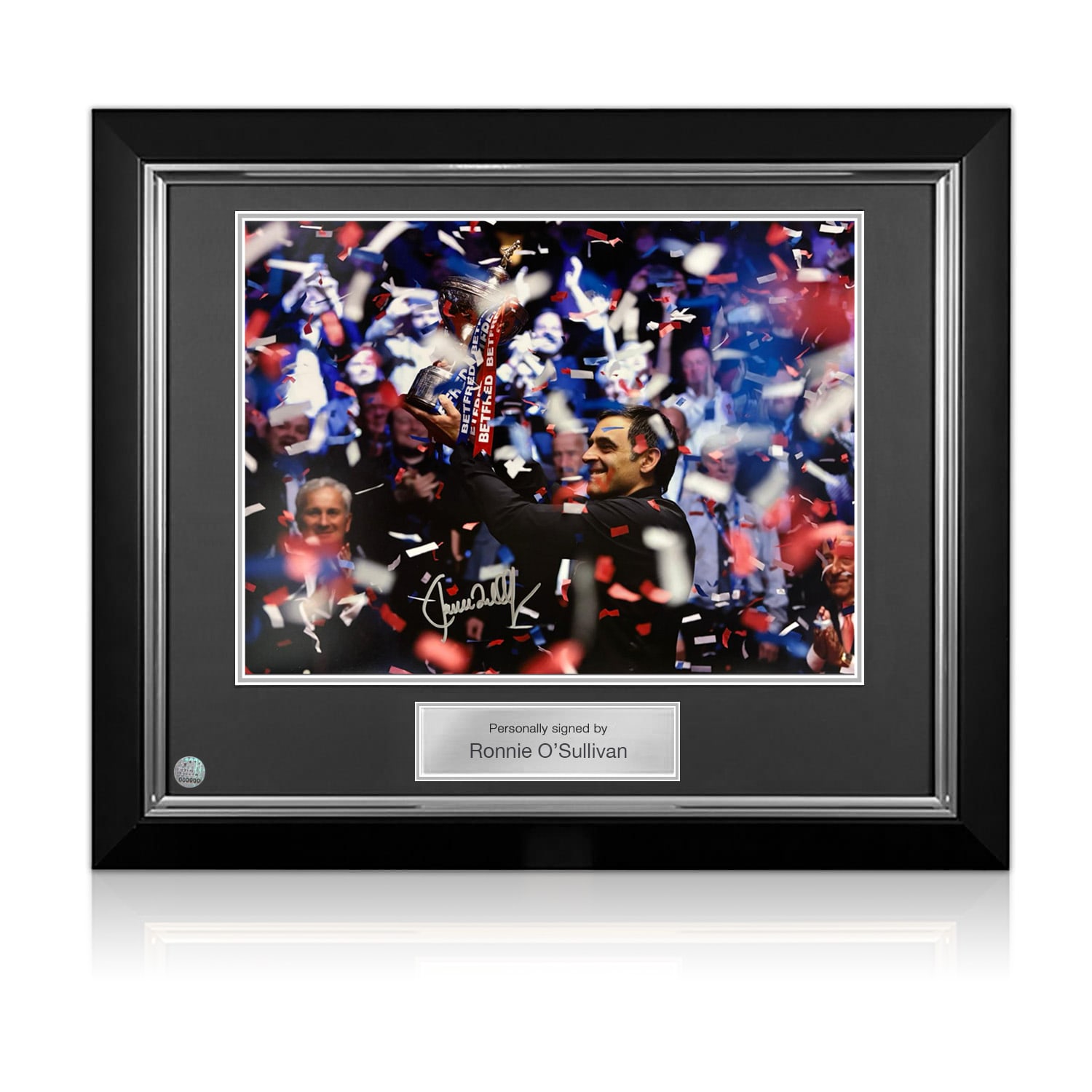 Ronnie O'Sullivan Signed Snooker Photo: Confetti. Deluxe Frame