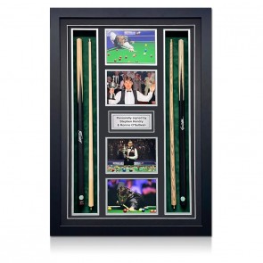 Ronnie O'Sullivan And Stephen Hendry Signed Snooker Cues. Framed