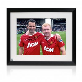 Ryan Giggs And Paul Scholes Signed Manchester United Football Photo. Framed