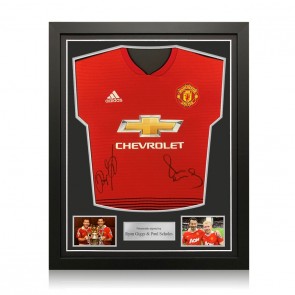 Ryan Giggs and Paul Scholes Signed Manchester United Football Shirt. Standard Frame