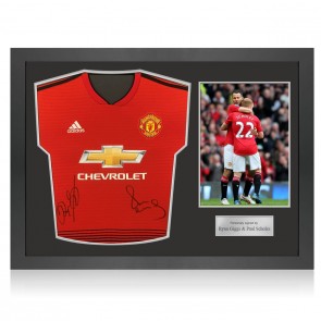 Ryan Giggs and Paul Scholes Signed Manchester United Football Shirt. Icon Frame
