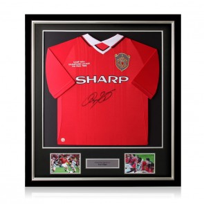 Ryan Giggs Signed Manchester United 1999 Football Shirt. Deluxe Frame 