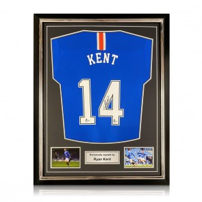  Ryan Kent Signed Rangers Football Shirt. 2020-21. Superior Frame