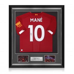 Sadio Mane Signed Liverpool 2019-20 Football Shirt. Deluxe Frame