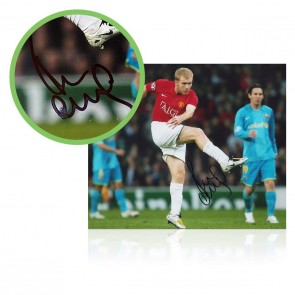 Paul Scholes Signed Manchester United Photo: Barcelona Strike. Damaged K