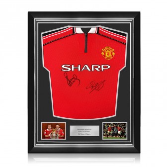 Paul Scholes & Ryan Giggs Signed Manchester United 1998-00 Football Shirt. Superior Frame