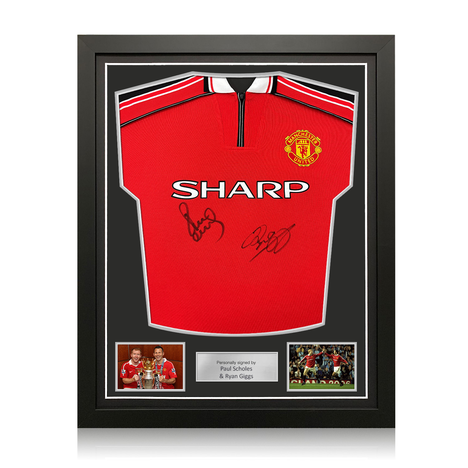 Paul Scholes & Ryan Giggs Signed Manchester United 1998-00 Football Shirt. Standard Frame