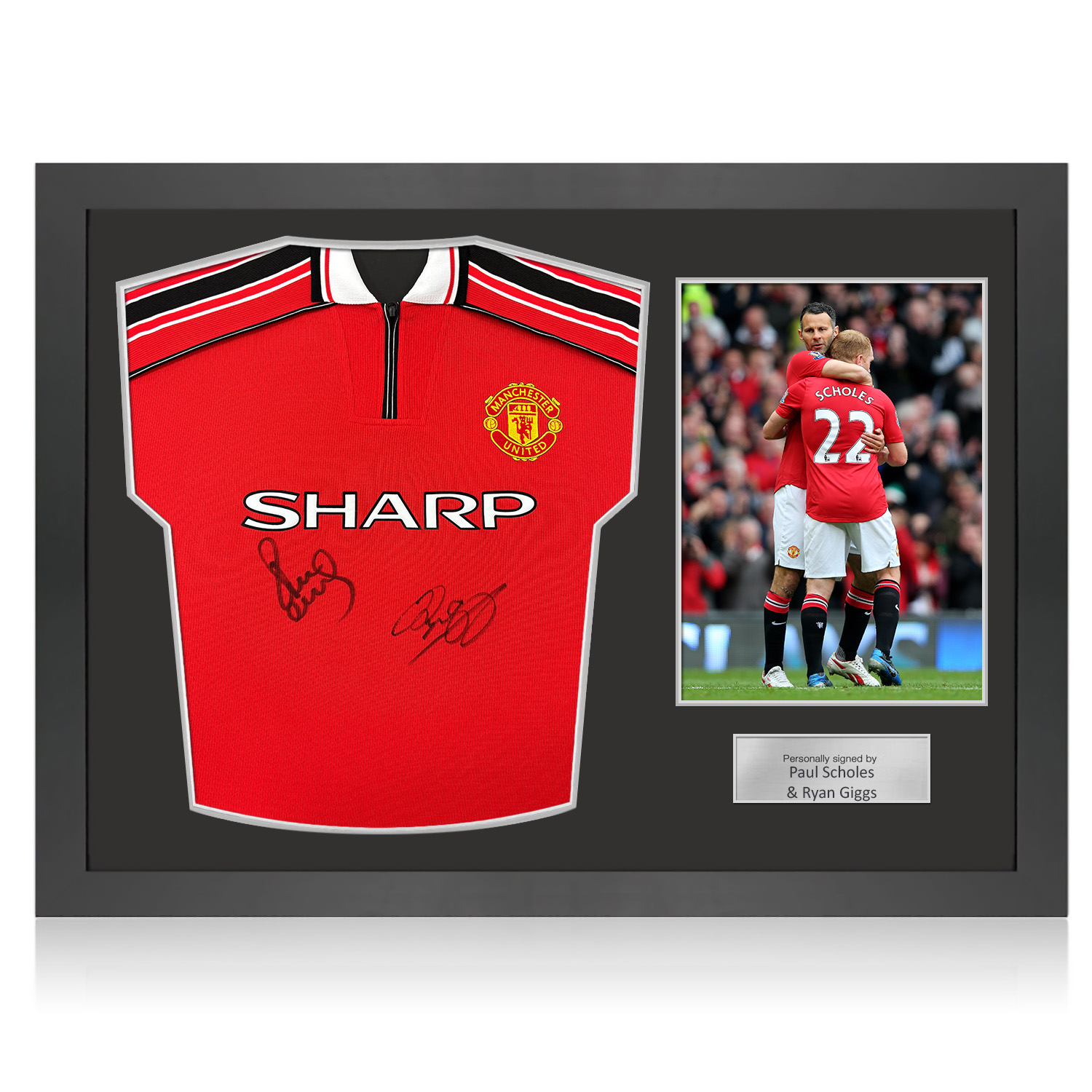 Paul Scholes & Ryan Giggs Signed Manchester United 1998-00 Football Shirt. Icon Frame