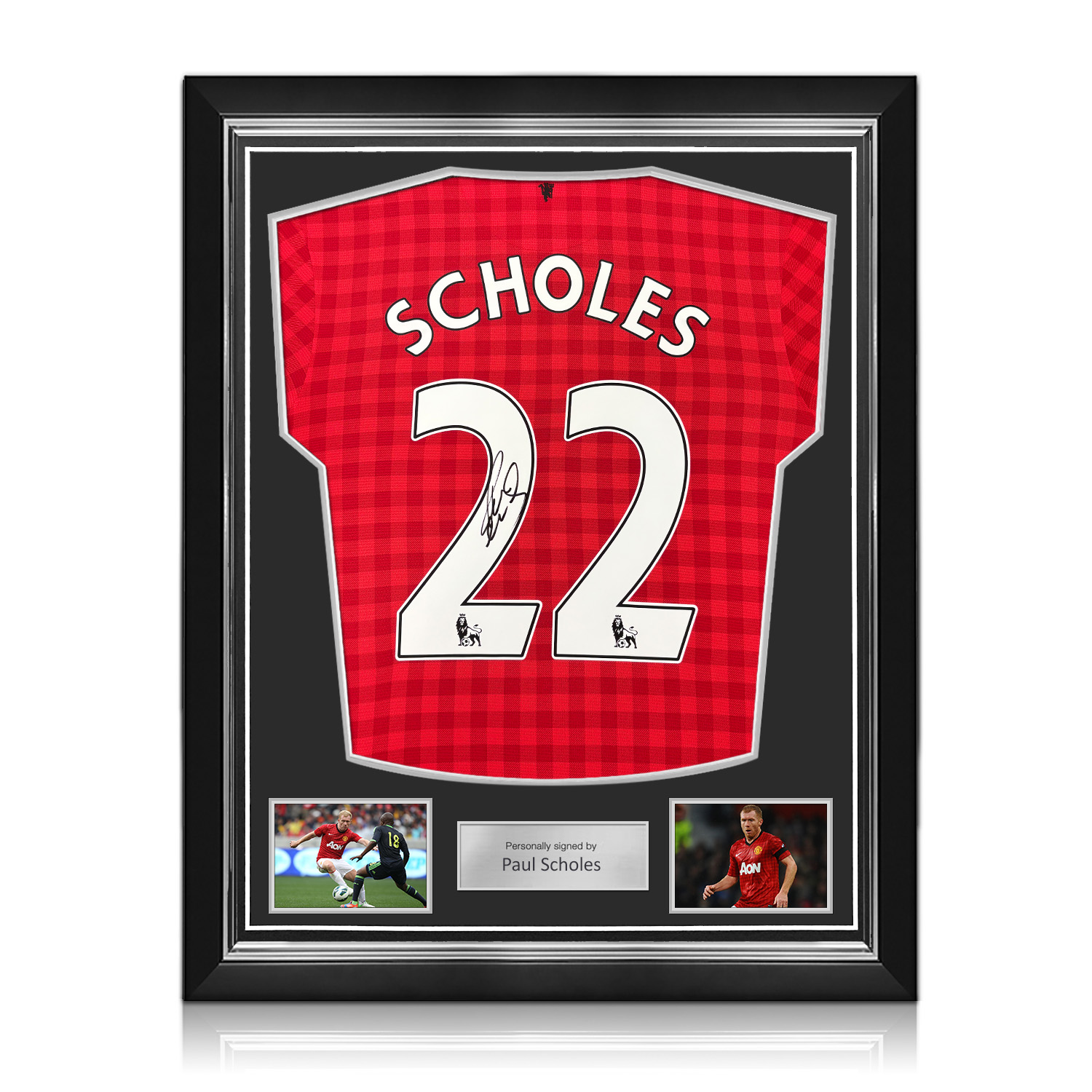 Paul Scholes Signed Original Manchester United 2012-13 Football Shirt (Original Print). Superior Frame