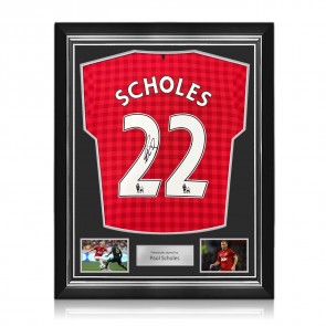 Paul Scholes Signed Original Manchester United 2012-13 Football Shirt (Original Print). Superior Frame