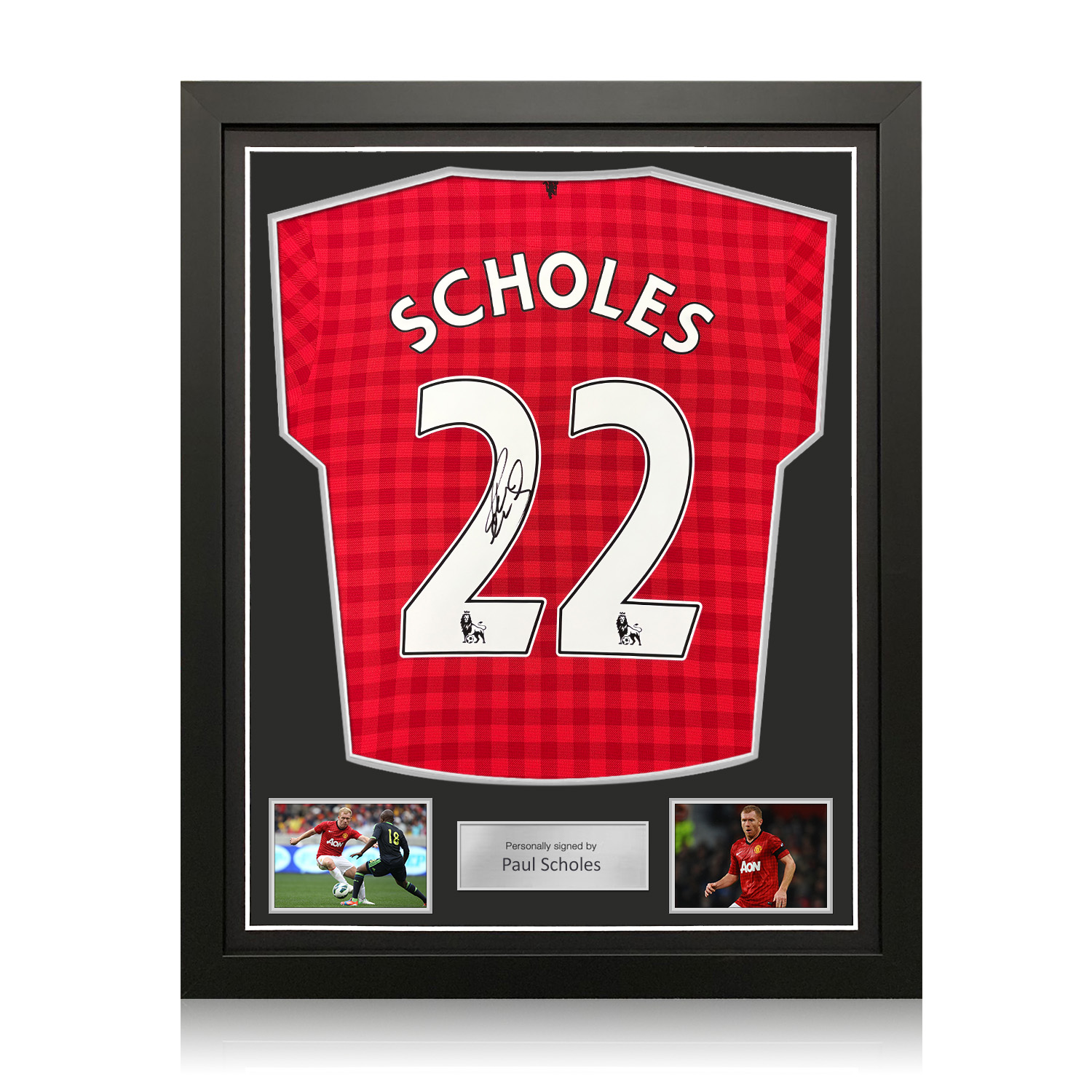 Paul Scholes Signed Original Manchester United 2012-13 Football Shirt (Original Print). Standard Frame
