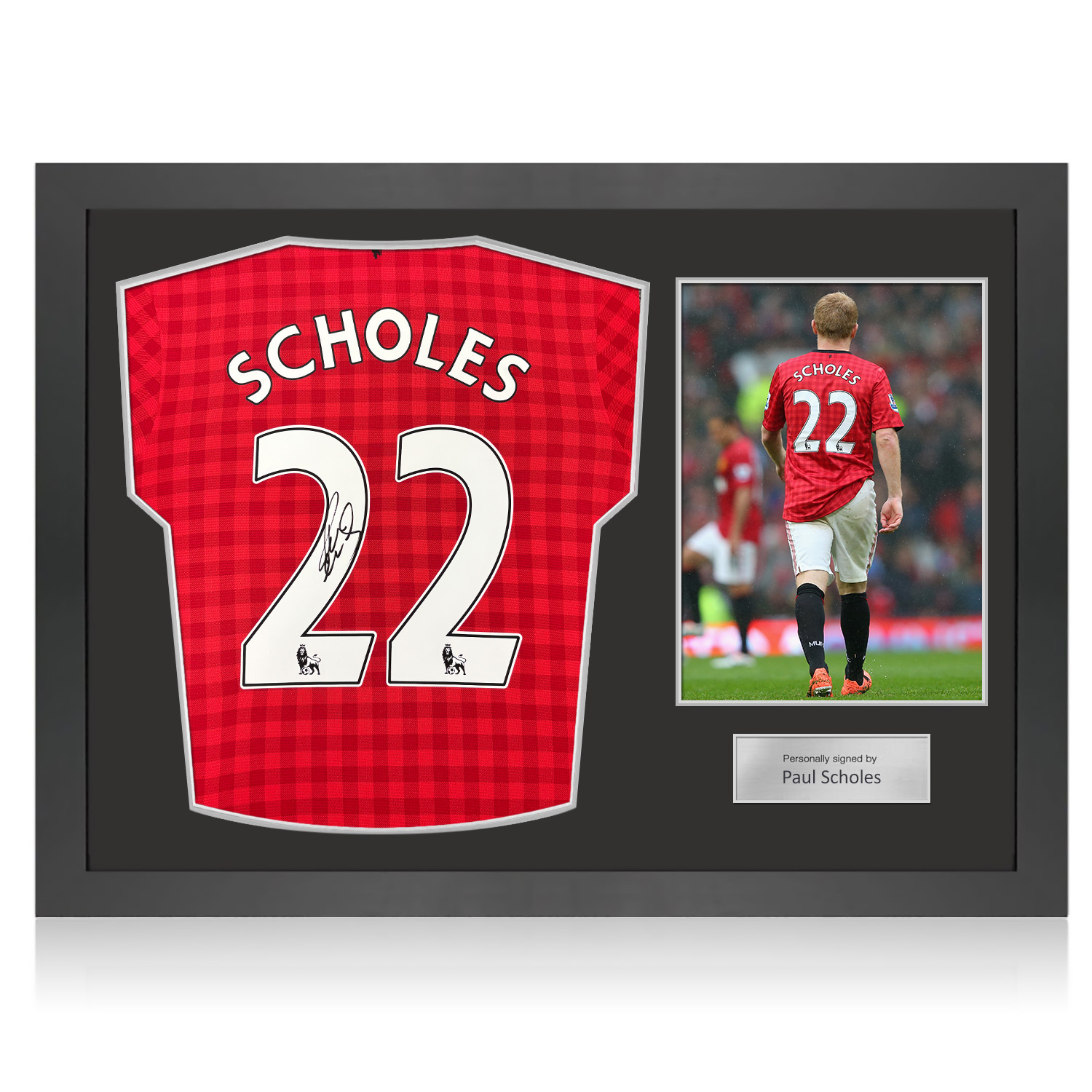 Paul Scholes Signed Original Manchester United 2012-13 Football Shirt (Original Print). Icon Frame