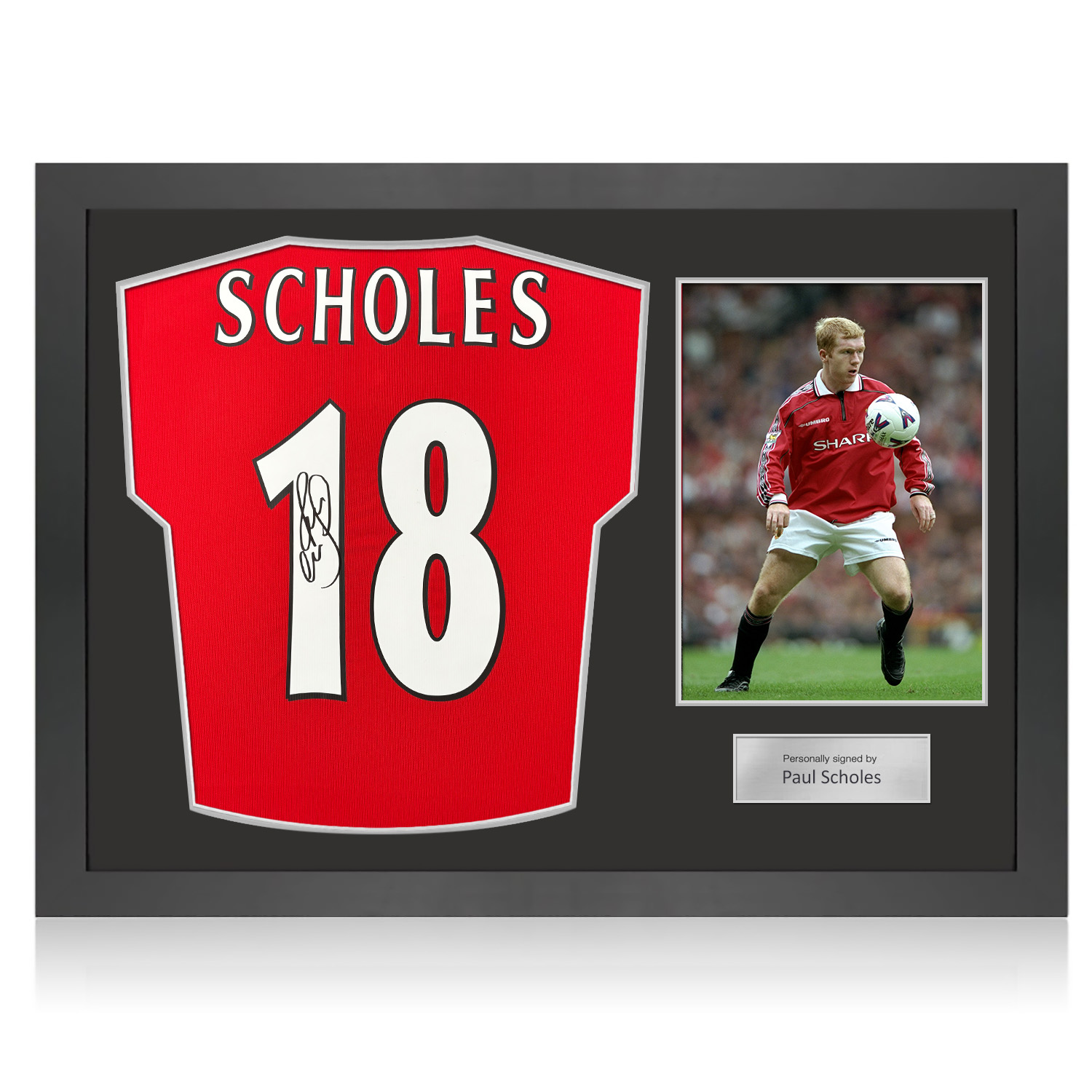 Paul Scholes Signed Original Manchester United 1998-00 Football Shirt. Icon Frame