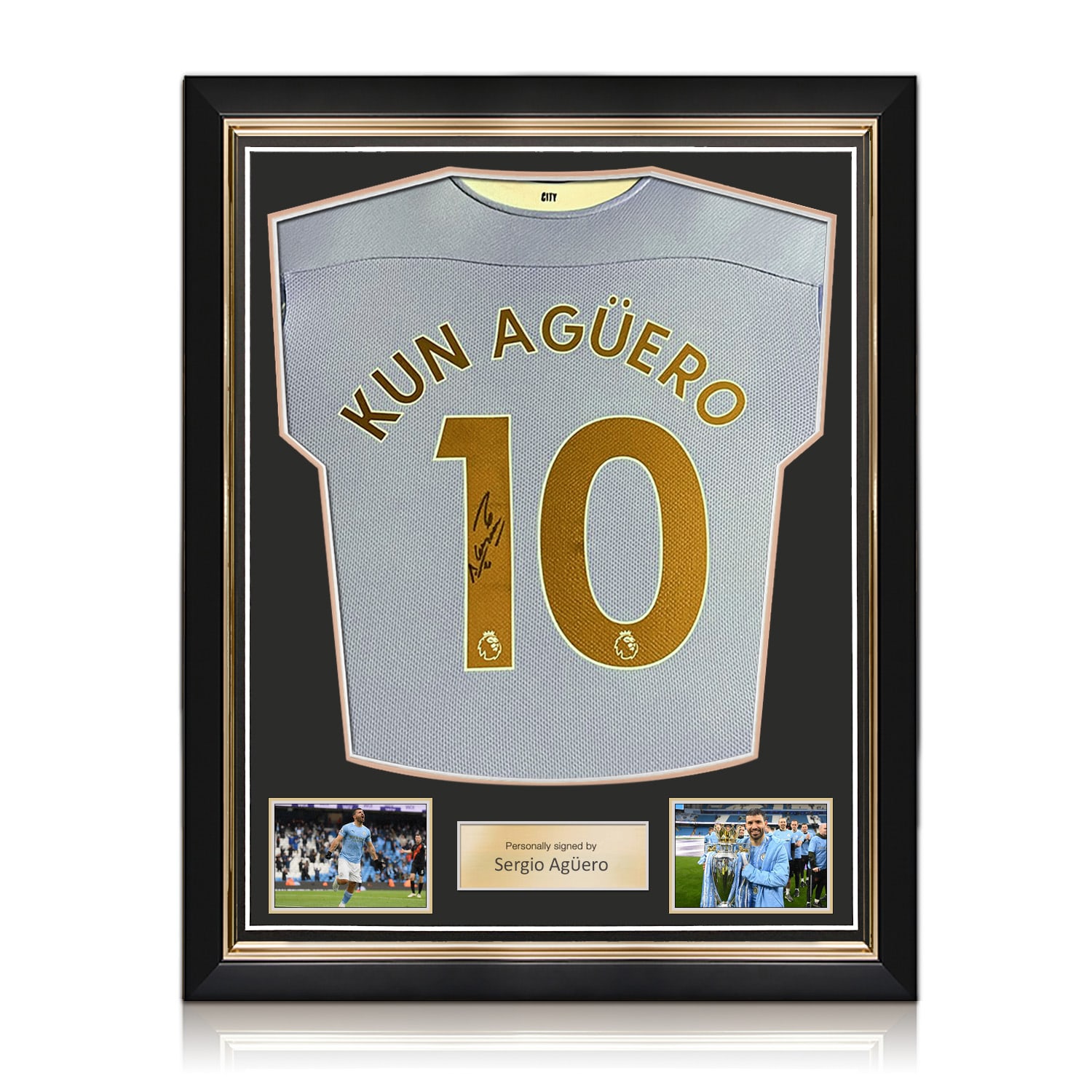 Sergio Aguero Signed Manchester City 2020-21 Home Football Shirt. Superior Frame