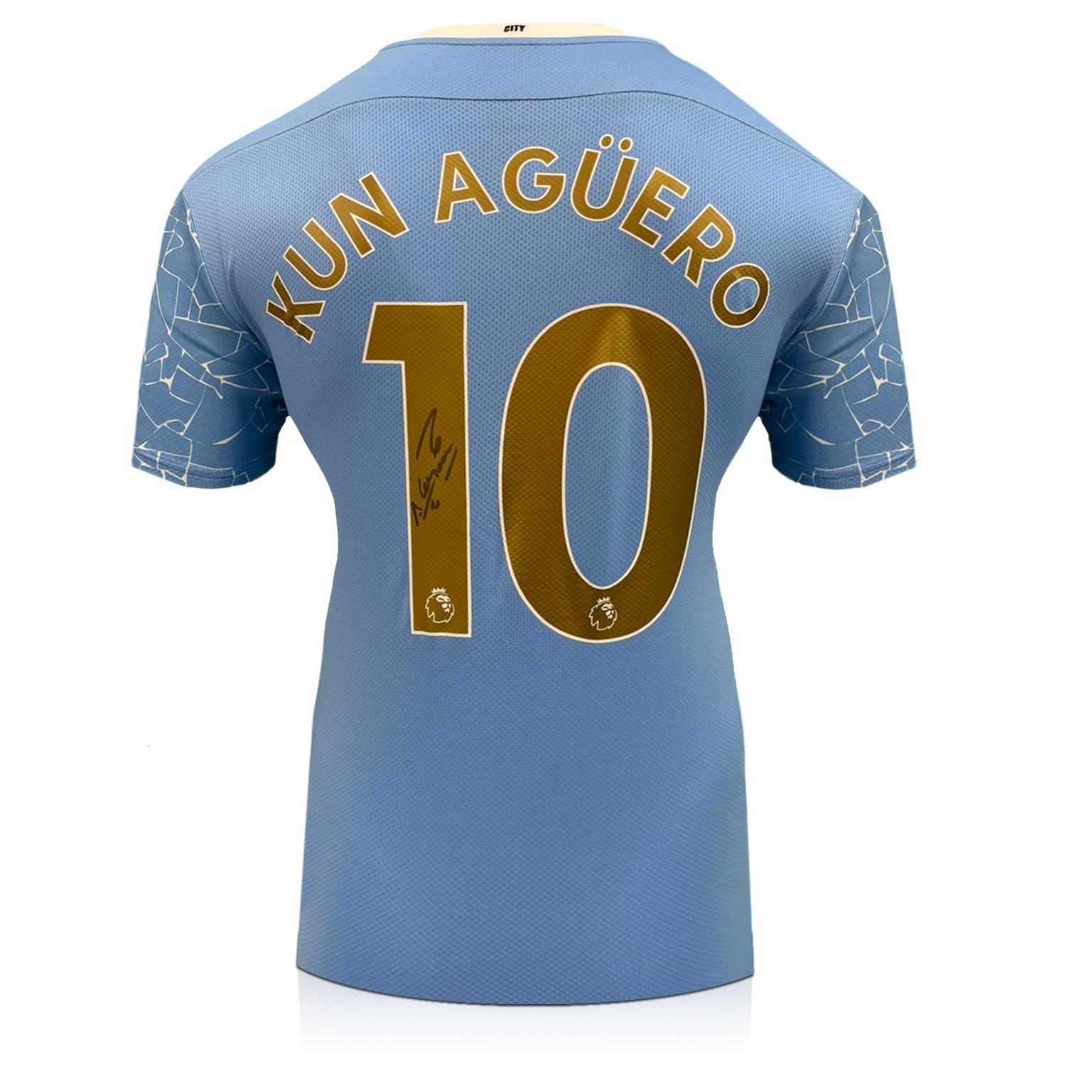 Sergio Aguero Signed Manchester City 2020-21 Home Football Shirt