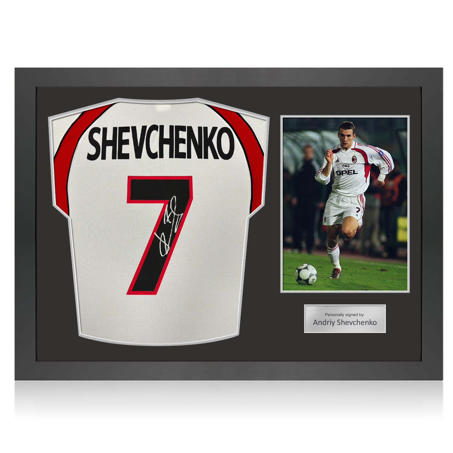 Andriy Shevchenko Signed Original AC Milan 2000-02 Away Football Shirt (Original Print). Icon Frame