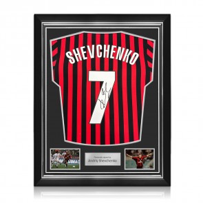 Andriy Shevchenko Signed AC Milan 2000 Centenary Football Shirt. Superior Frame