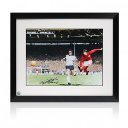 Geoff Hurst Signed England Football Photo: Hat-Trick Goal. Framed