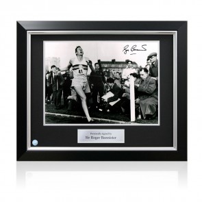 Deluxe framed Roger Bannister Signed Photograph: First Under 4 Minute Mile 