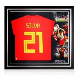 David Silva Signed Spain 2018-19 Football Shirt. Premium Frame