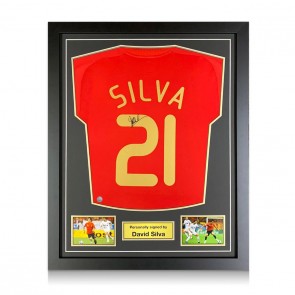 David Silva Signed Spain 2007-09 Home Shirt. Standard Frame