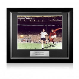 Geoff Hurst Signed England Football Photo: 1966 World Cup Third Goal Deluxe Frame