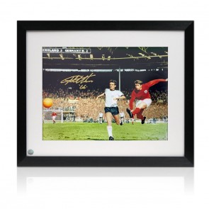 Sir Geoff Hurst Signed England Football Photo: 1966 Final Goal (Gold). Framed