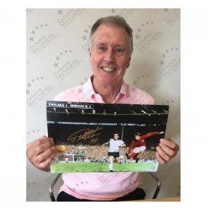 Sir Geoff Hurst Signed England Football Photo: 1966 Final Goal (Gold). Deluxe Frame