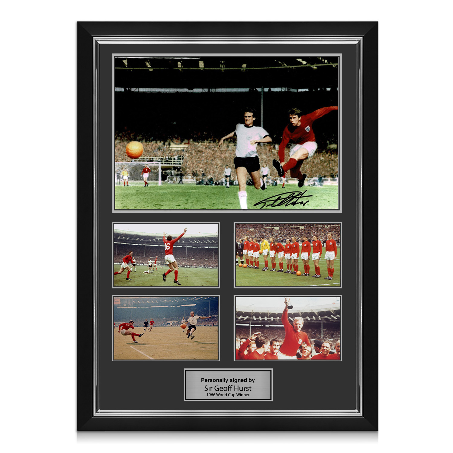 Sir Geoff Hurst Signed England Football World Cup Photo Presentation. Deluxe Silver