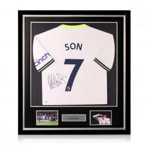 Son Heung-min Signed Tottenham Hotspur 2022-23 Football Shirt. Deluxe Frame