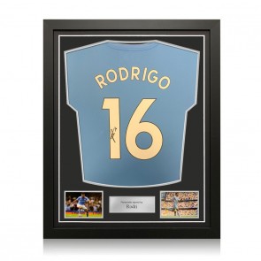 Rodri Signed Manchester City 2021-22 Football Shirt. Standard Frame