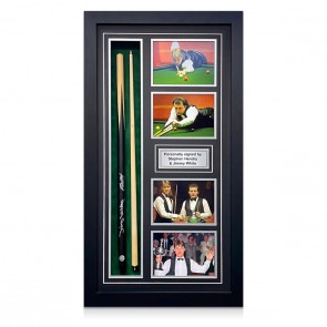 Stephen Hendry And Jimmy White Signed Snooker Cue. Framed