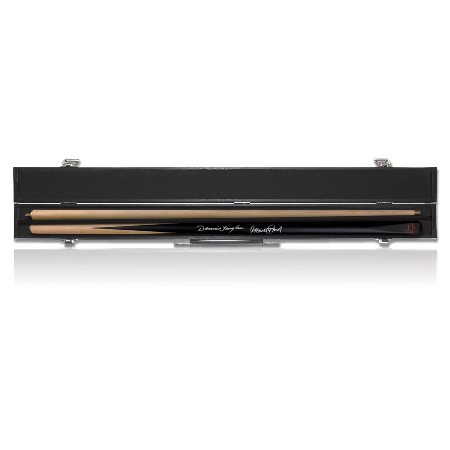 Steve Davis And Dennis Taylor Signed Snooker Cue. In Display Case