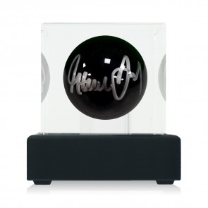Steve Davis Signed Black Snooker Ball. Display Case