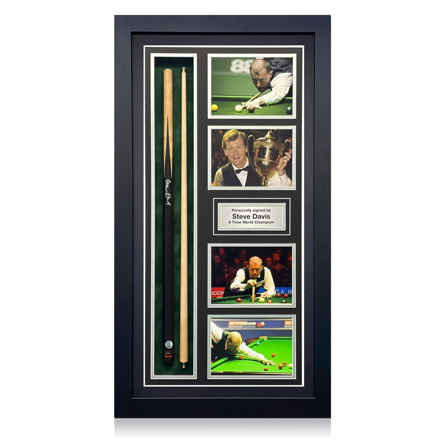 Steve Davis Signed Snooker Cue. Framed