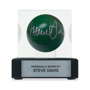 Steve Davis Signed Green Snooker Ball. Display Case With Plaque
