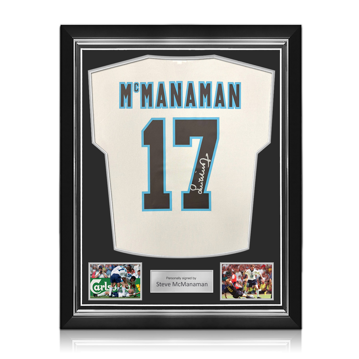 Steve McManaman Signed England 1996 Home Football Shirt. Superior Frame