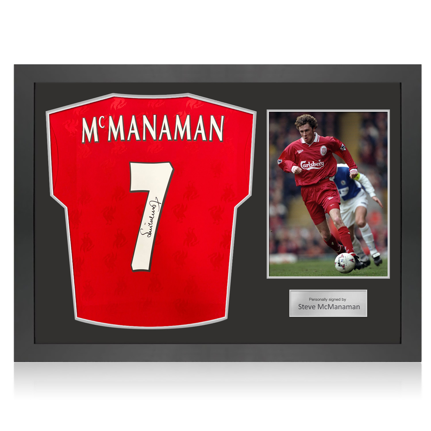 Steve McManaman Signed Liverpool 1996-98 Home Football Shirt. Icon Frame