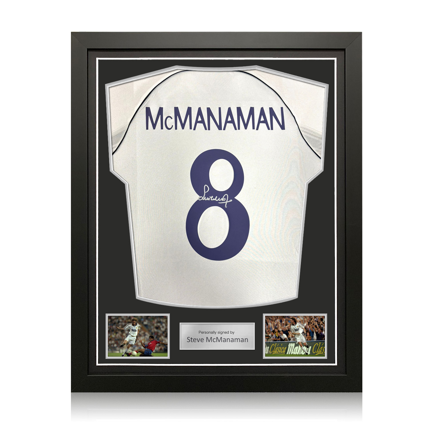 Steve McManaman Signed Real Madrid 1999-2000 Home Football Shirt. Standard Frame