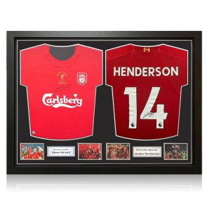 Steven Gerrard And Jordan Henderson Signed Liverpool Football Shirts. Dual Frame