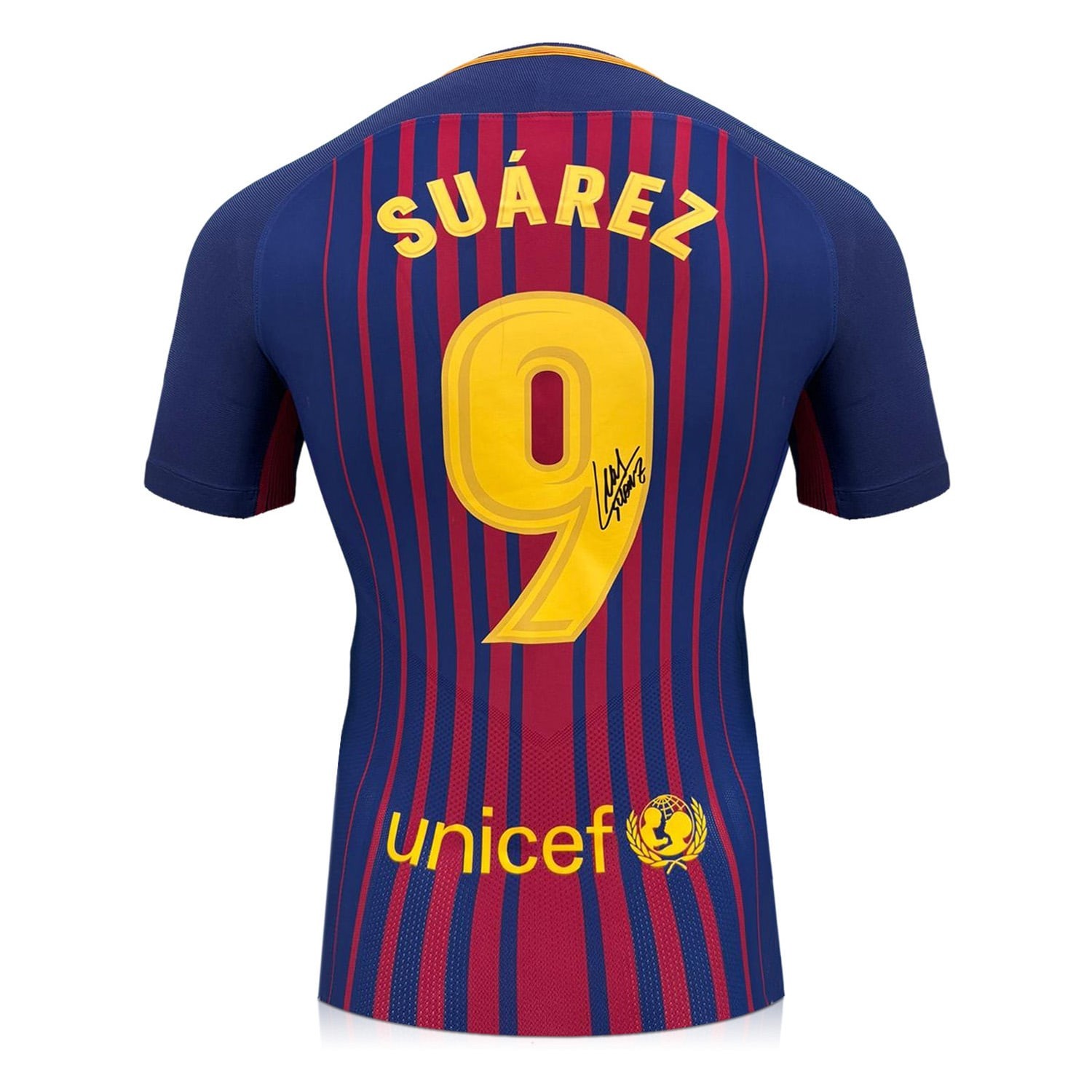 Luis Suarez Signed Original Authentic Barcelona 2017-18 Home Football Shirt (Fan Print)