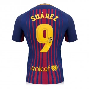 Luis Suarez Signed Original Authentic Barcelona 2017-18 Home Football Shirt (Fan Print)